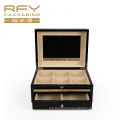 Personalized Custom Logo Jewellery Stash Organizer Packaging Wooden Box With Leather Lid